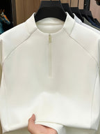 Men's Half-Zip Stand Collar Long-Sleeve Base Layer Shirt, Half-Zip Stand Collar Design, Simple and Professional, Adjustable Neckline Opening. -SINBOS - Off-white