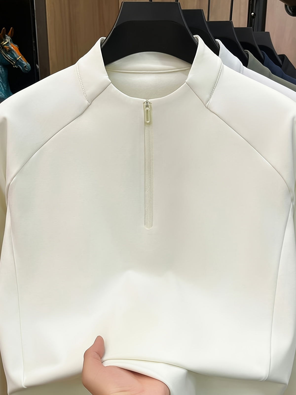 Men's Half-Zip Stand Collar Long-Sleeve Base Layer Shirt, Half-Zip Stand Collar Design, Simple and Professional, Adjustable Neckline Opening. -SINBOS - Off-white