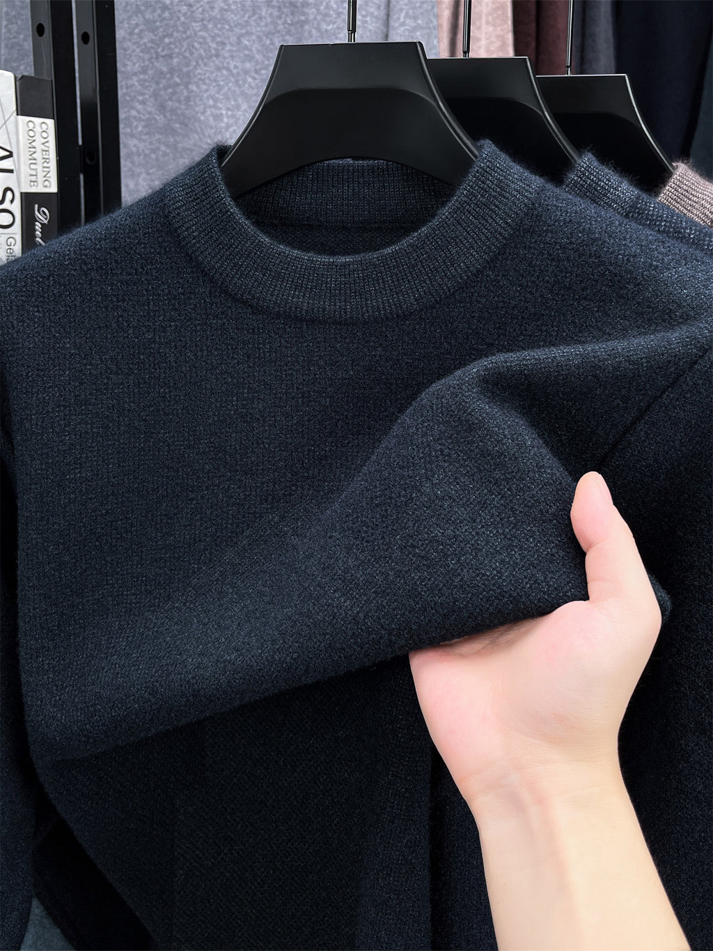 Autumn Winter Knit 3D Solid Round Neck Sweater, Basic Knit Pullover Top, Men'S Fashion Long Sleeve Sweater, Size All - Green