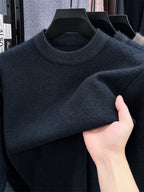 Autumn Winter Knit 3D Solid Round Neck Sweater, Basic Knit Pullover Top, Men'S Fashion Long Sleeve Sweater, Size All - Green
