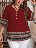Women's New Summer Fashion Casual Printed Short-Sleeve Top - Red