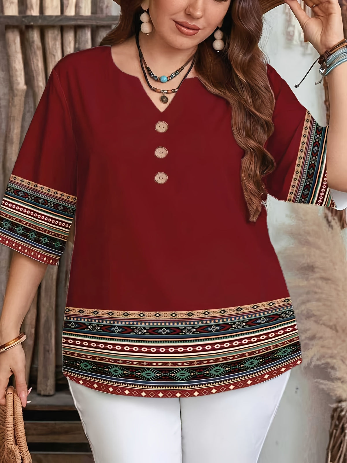 Women's New Summer Fashion Casual Printed Short-Sleeve Top - Red