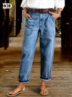 DD Women's 2026 Autumn&winter New Stretch Straight Cropped Jeans, High Waisted Cuffed Jeans with Pockets Vintage Washed Blue Denim Trousers, 90s Ladies' Outfit, Street Style Boyfriend Pantalones Loose Casual Pants Fit for Travel Work and Office Wear. - Medium Blue