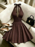 Women'S Summer New French Elegant Fashion Ruffled Scalloped Patchwork Polka Dot Printed Back Tie Waist A-Line Necktie Dress - Mixed colors