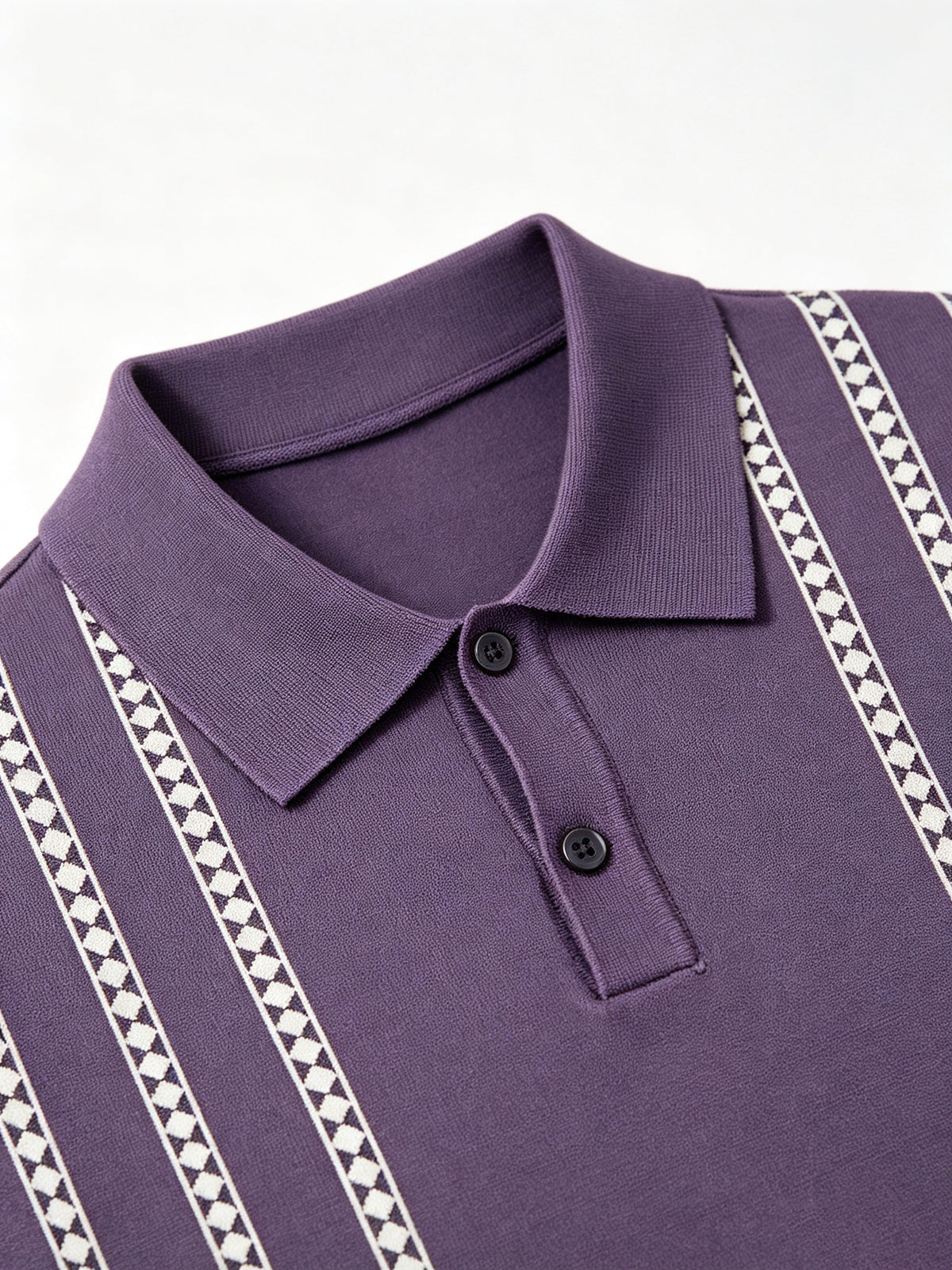 Luxury Fine Vertical Jacquard Pattern Collared Knit Polo for Men, Breathable Soft Short Sleeve Slim Blouse, Comfort Casual Top for Daily Street Weekend Hangout - Purple