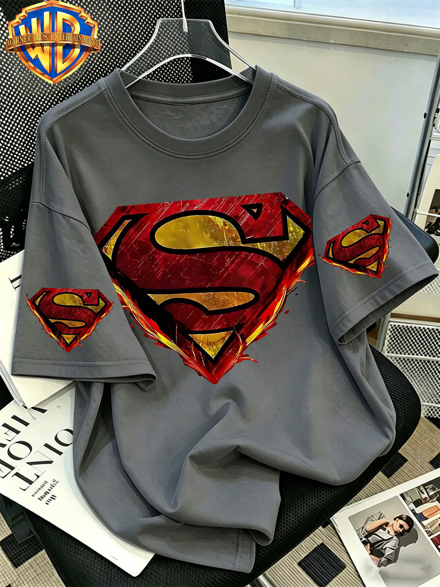 Warner Bros. Official Classic Pure DC Superman Classic S-Logo T-Shirt, Men's 100% Pure Casual Comfortable Multi-Functional Loose-Fit Summer Short-Sleeve T-Shirt, Suitable for Outdoor Wear - Grey