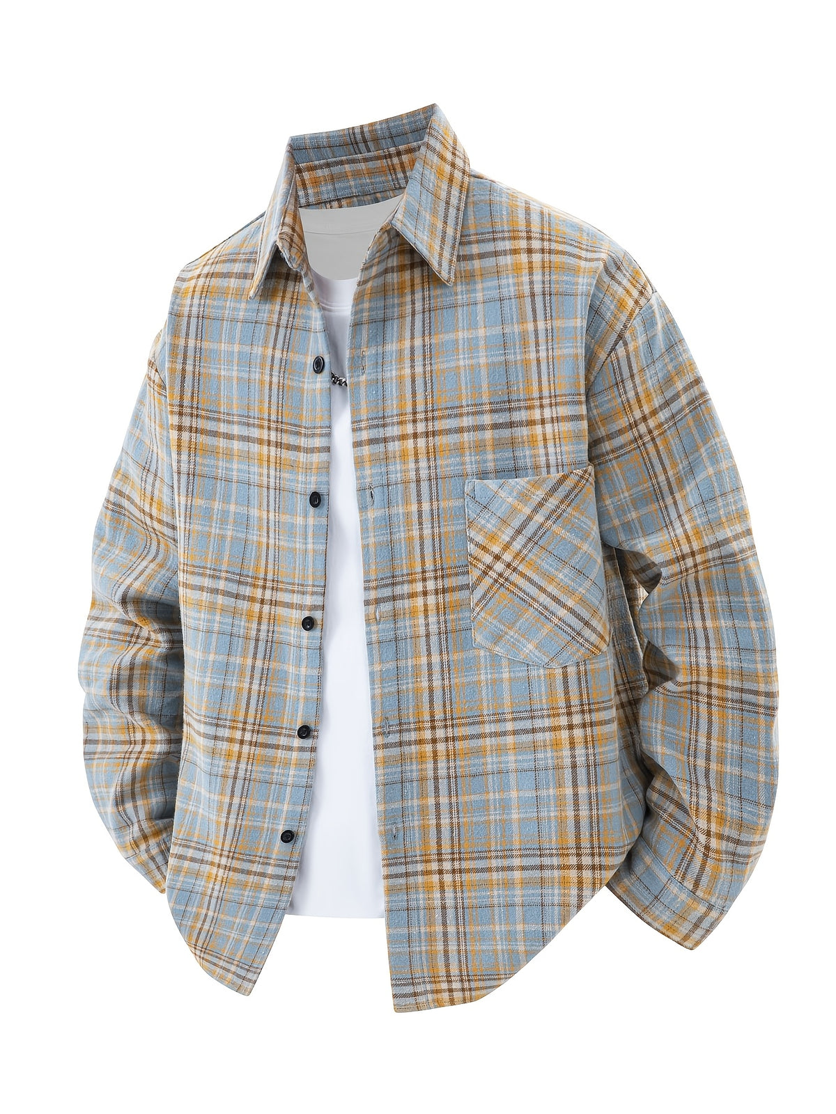 3pcs Set - Men'S Spring/Autumn Lapel Plaid Shirt Youth Outdoor Casual Trendy Top Men'S Fashion Versatile Jacket - Yellow+red+black