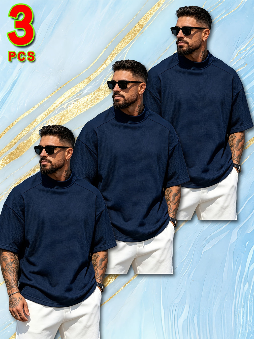 3pcs Set New Men'S Top Fashion Athletic Short Sleeve Spring Summer Summer Casual Comfortable Breathable Soft Trendy Easy Premium All-Match Refreshing - Mix color 5