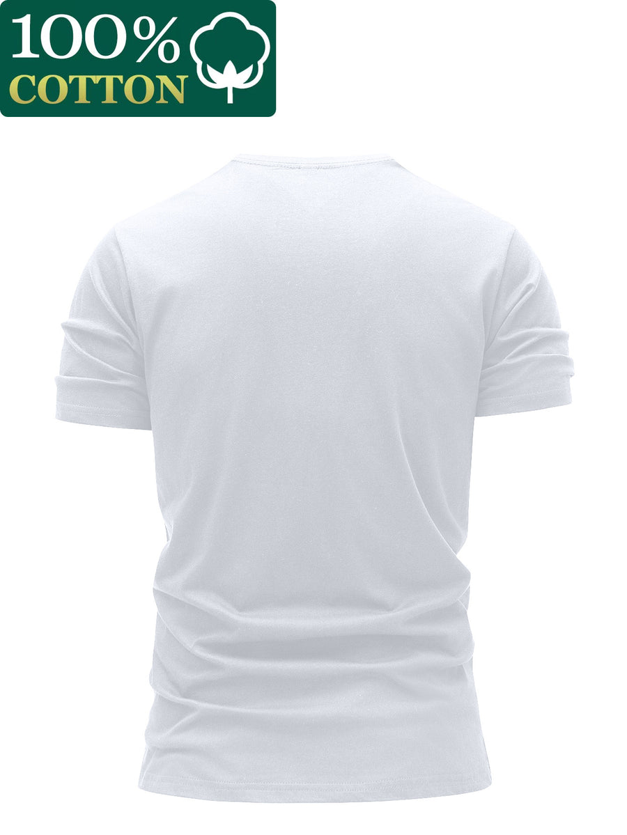 100% Cotton Men's T-Shirt, Cotton Fabric, Airplane Print, Lightweight, Breathable, Sweat-Absorbent, Essential Summer Daily Top - White