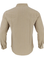American Spring and Summer Linen Jacquard Striped Loose Casual Stand Collar Long Sleeved Pocket Men's Commuting Trend Shirt - Khaki