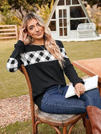 Spring/Autumn New Women'S Round Neck, Super Sensual Black Base Layer Top High-End Casual Sweater Long Sleeve Sweatshirt Preppy Style - Black