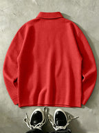 THE STEADY Men'S Half-Zip Fashion Waffle Texture Autumn Winter Casual Athletic POLO Shirt, Street Style Versatile Trendy Long Sleeve Top - Red