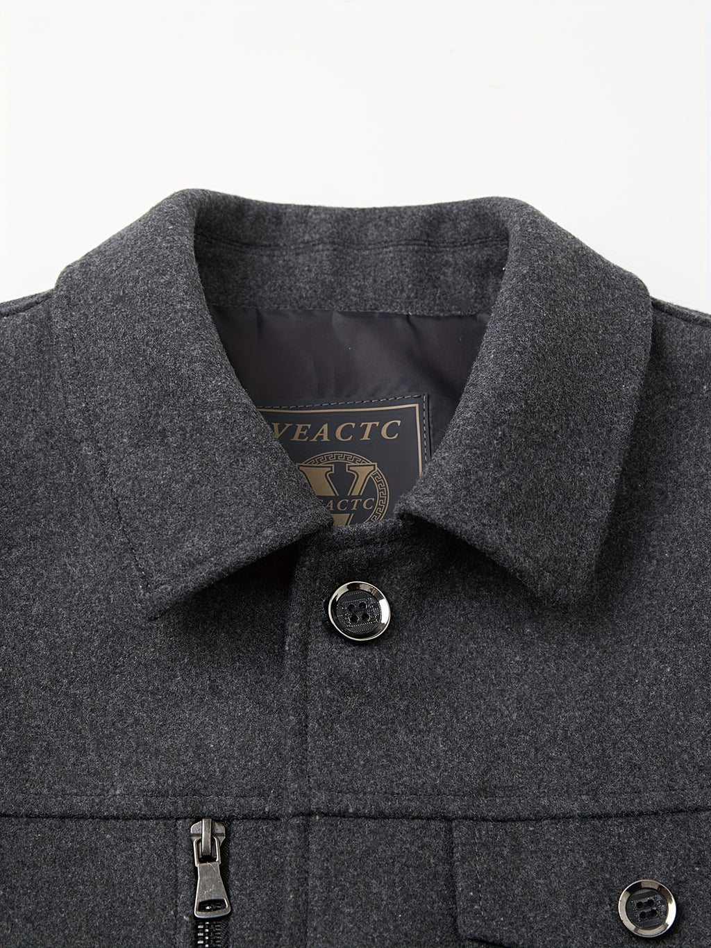 Spring/Autumn Wool Jacket, Workwear Style Outerwear, Warm Fall Style, Solid Color Men's Apparel with Faux Pockets - Grey