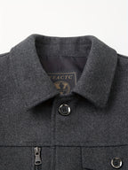 Spring/Autumn Wool Jacket, Workwear Style Outerwear, Warm Fall Style, Solid Color Men's Apparel with Faux Pockets - Grey