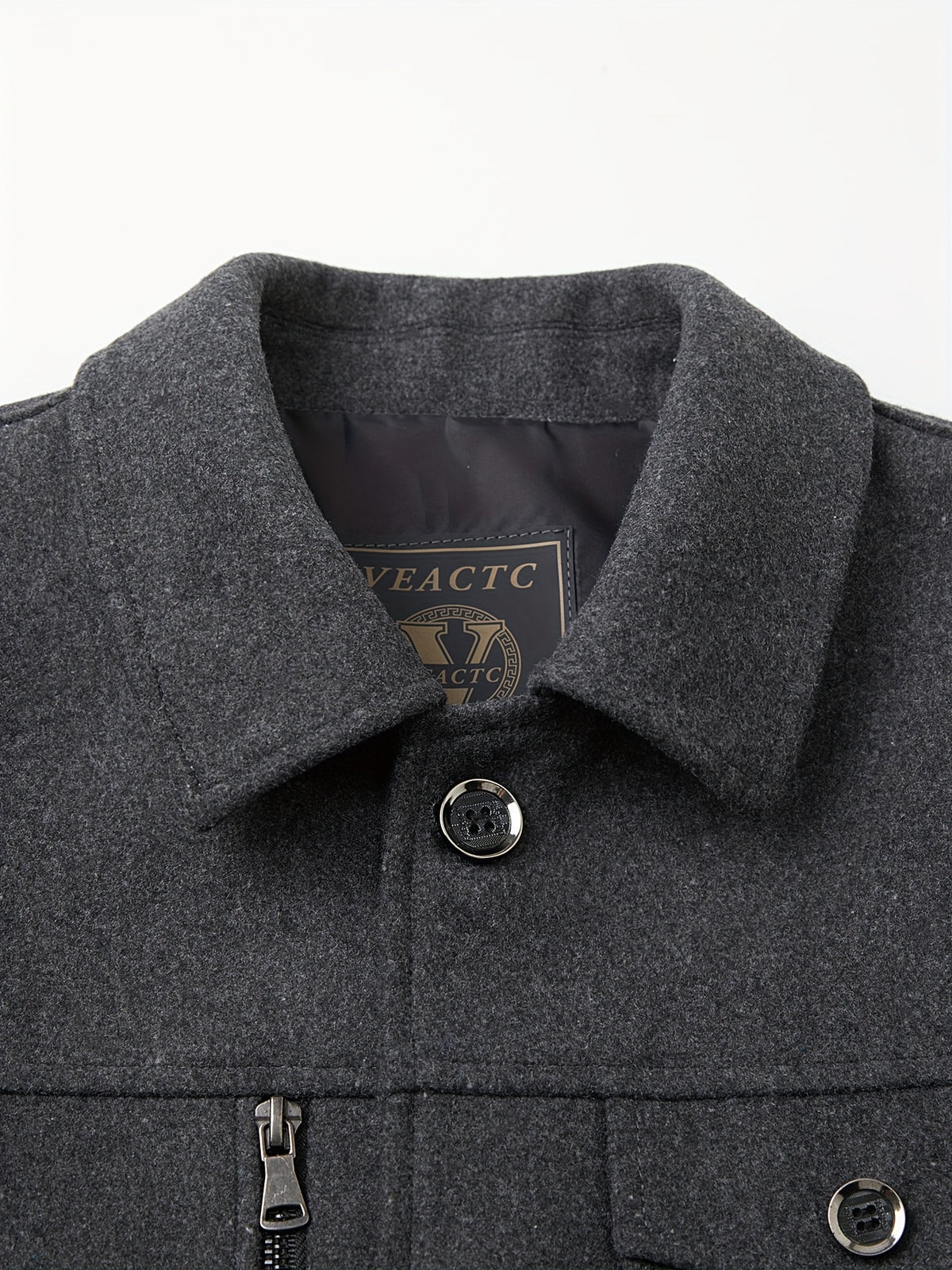 Spring/Autumn Wool Jacket, Workwear Style Outerwear, Warm Fall Style, Solid Color Men's Apparel with Faux Pockets - Grey