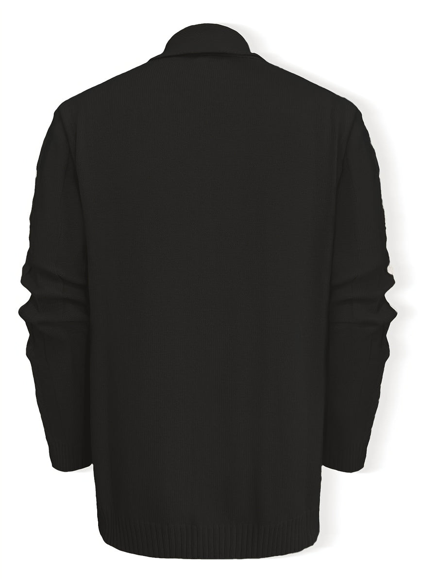 Men's Casual Sport Knit Cardigan, Fashion Knit Cardigan Jacket | Long Sleeve Thickened for Autumn and Winter, Warm, Featuring Cable Knit Craftsmanship, Casual Style Sweater with Button Closure, Regular Fit Long Sleeve Casual Style for Autumn and - Black