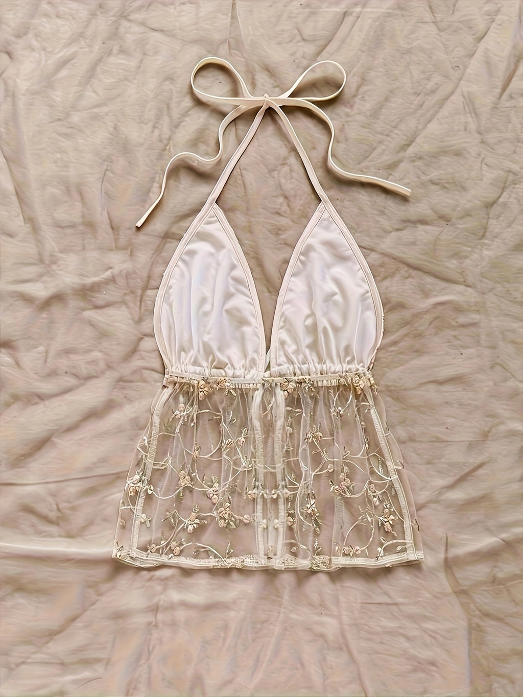 Style Mesh Floral Texture Cute Top - Apricot