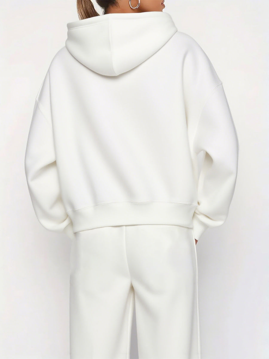 Graphic Print Two-Piece Set, Hoodie And Pants, Women'S Clothing - White