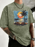 Summer New Unisex Pure T-Shirt, Skin-Friendly Comfortable Breathable Non-Sweaty, Creative Double-Sided Placement Print, Outdoor Travel Fitness Sports Versatile Short Sleeve Top - fern green