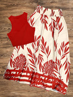 Summer Women'S Daily Vacation Floral Print Skirt And Solid Color Sleeveless Top 2pcs Set - Red+red apricot