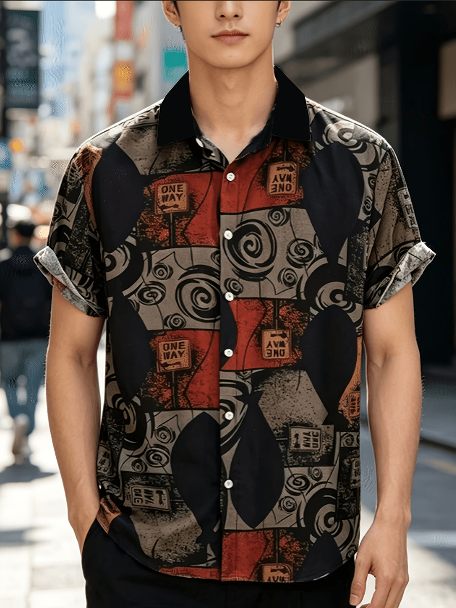 Men's Casual Shirt with Printed Design (Not Textured), Simple and Stylish for Daily Commuting and Casual Wear, a Perfect Gift Choice for Male Friends, a Holiday Essential, Simple, Fashionable, and Energetic, Suitable for Daily Casual Outings - Mixed colors
