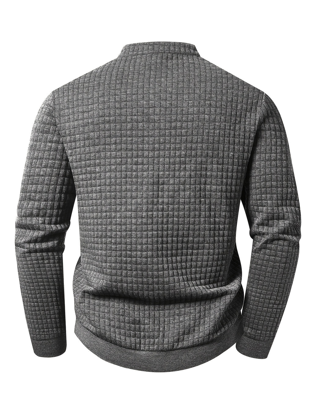 Men's Autumn Stand Collar Button-Up Polo Shirt - Textured Button-Front Placket & Half-Door Collar, Long Sleeve Suitable for Daily Wear, Casual Button-Polo for Weekend Outfits, Gift for Boyfriend/Husband, Hand Washable (Regular Fit) - Dark Gray