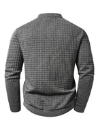 Men's Autumn Stand Collar Button-Up Polo Shirt - Textured Button-Front Placket & Half-Door Collar, Long Sleeve Suitable for Daily Wear, Casual Button-Polo for Weekend Outfits, Gift for Boyfriend/Husband, Hand Washable (Regular Fit) - Dark Gray