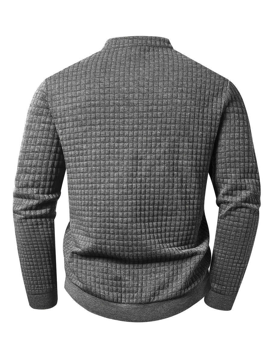 Men's Autumn Stand Collar Button-Up Polo Shirt - Textured Button-Front Placket & Half-Door Collar, Long Sleeve Suitable for Daily Wear, Casual Button-Polo for Weekend Outfits, Gift for Boyfriend/Husband, Hand Washable (Regular Fit) - Dark Gray