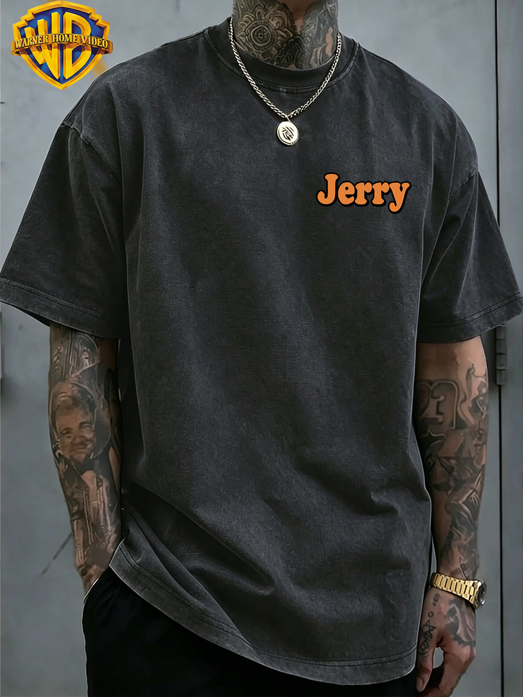 Officially Licensed by Warner Bros., Men'S Short-Sleeve T-Shirt with Playful 'Little Mouse Lifting Weights' Print, Featuring an American Retro Washed And Distressed Look. Perfect for Outdoor Activities And Daily Commutes; Machine Washable - Black