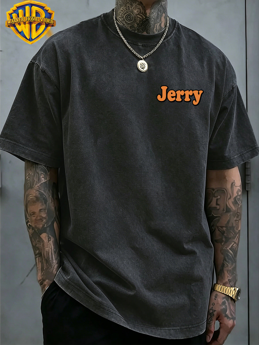 Officially Licensed by Warner Bros., Men'S Short-Sleeve T-Shirt with Playful 'Little Mouse Lifting Weights' Print, Featuring an American Retro Washed And Distressed Look. Perfect for Outdoor Activities And Daily Commutes; Machine Washable - Black