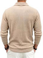 New Autumn Winter Men'S Fashion Casual Outdoor Jacquard Lapel Button-Up Long Sleeve Henley Shirt, Boyfriend Birthday Gift - Khaki