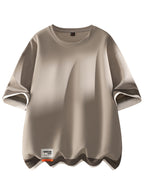 [Joshmay Obm] Summer Men'S Fake Two-Piece Contrast Short Sleeve T-Shirt, Loose Round Neck Trendy Casual Half Sleeve Top - Gray Apricot