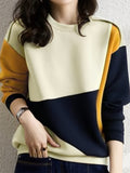 Fall Winter Women'S Fashion Color-Block Artistic Geometric Split Daily Casual Commute Sweatshirt - 【Light Yellow】