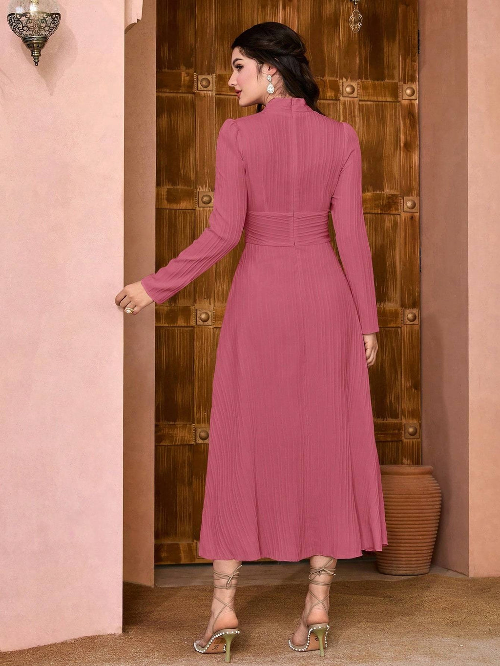Fashion Casual Solid Color Women's Maxi Dress - Coral Pink