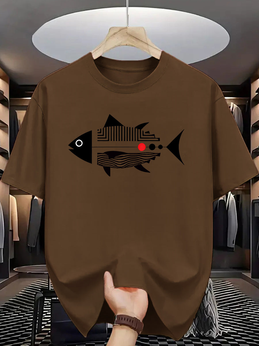 Trendy Printed T-Shirts for Men, Regular Standard Fit Comfortable Short Sleeve Casual Tee, Versatile Everyday Fashion Outfit Top - Light Brown-1