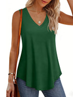 Women'S Comfortable Casual Top Elegant Loose Basic Shirt Fashion V-Neck Sleeveless Vest - Dark Green