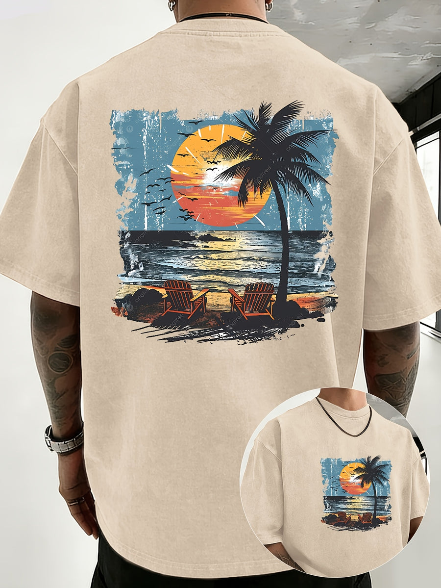 Summer New Unisex Pure T-Shirt, Skin-Friendly Comfortable Breathable Non-Sweaty, Creative Double-Sided Placement Print, Outdoor Travel Fitness Sports Versatile Short Sleeve Top - Apricot