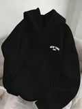 1pc Fashionable Women'S Spring Autumn Fleece Oversized Hooded Sweatshirt - Korean Niche Easy Age-Reducing Versatile Casual Trendy Preppy Style Letter Pattern Printed Top - Black