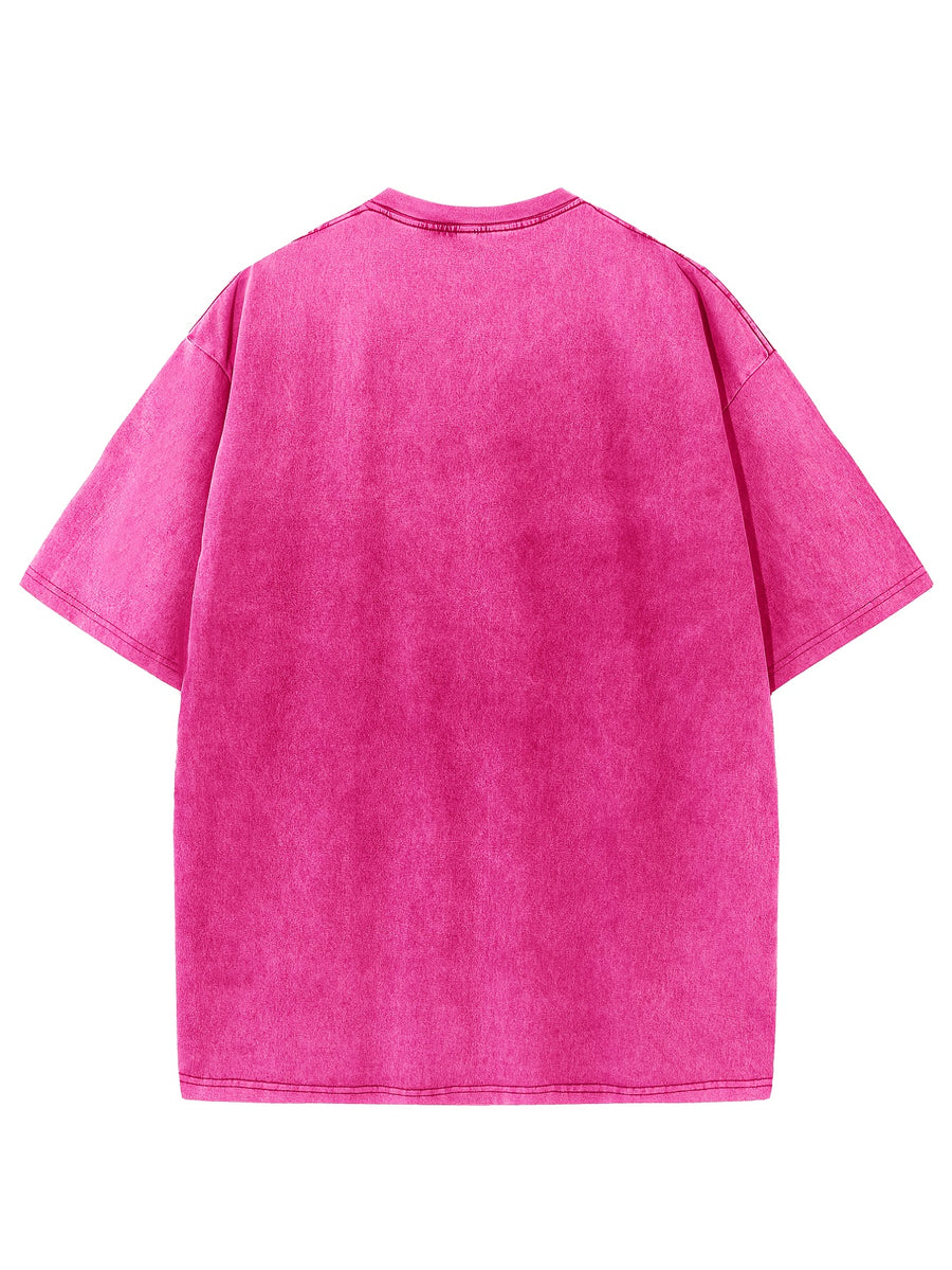 Licensed by WB Warner, Men's Old Cotton 100% Cotton Washed Crew Neck T-Shirt, Mask Contour Minimalist Graphic Design, Loose Version, Men's Casual Cotton Versatile Loose Summer Short Sleeve T-Shirt - Rose Red