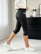 2026 Black Leopard Print Capri Leggings Women'S High-Waist Butt-Lifting Phone Pocket Tight Short Pants Quick-Dry Riding Tights - Black