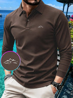 GC2-3510# A New Long-Sleeve Polo Shirt for The Autumn And Season Featuring a Minimalist Mountain Pattern Print. It Boasts a Classic And Mature Design with a High-Quality Feel. The Collared Top Is Made from Comfortable And Breathable Fabric That Is W - Coffee Brown