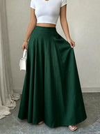 High-Waist Wide-Leg Pants, Women'S Summer Flared Skirt Design, Slim Elegant Commute Casual Trousers - Green