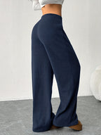 Women's Solid Color Straight Leg Loose Casual Sports Pants, New Style Ribbed Long Pants for Morning/Evening Run, Outing, Home, Perfect Choice for All Seasons, Machine Washable - Navy Color
