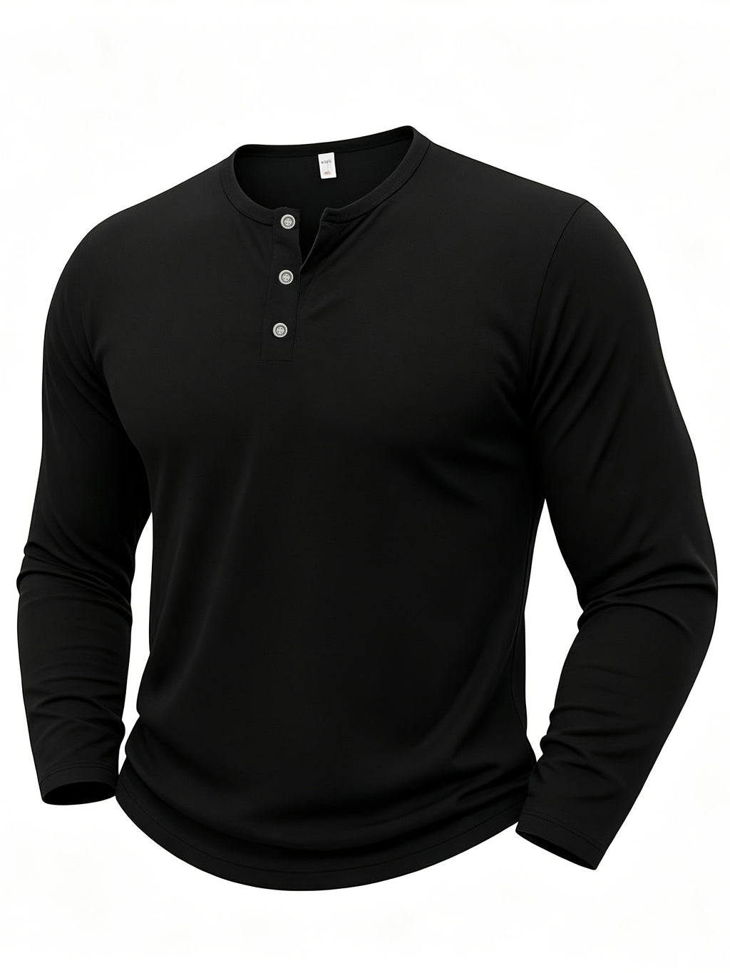 [Villa Joy Water OBM] [3pcs Set] Men'S Henley Collar Long Sleeve T-Shirt with Half-Open Door And Inner Long T-Shirt - Black