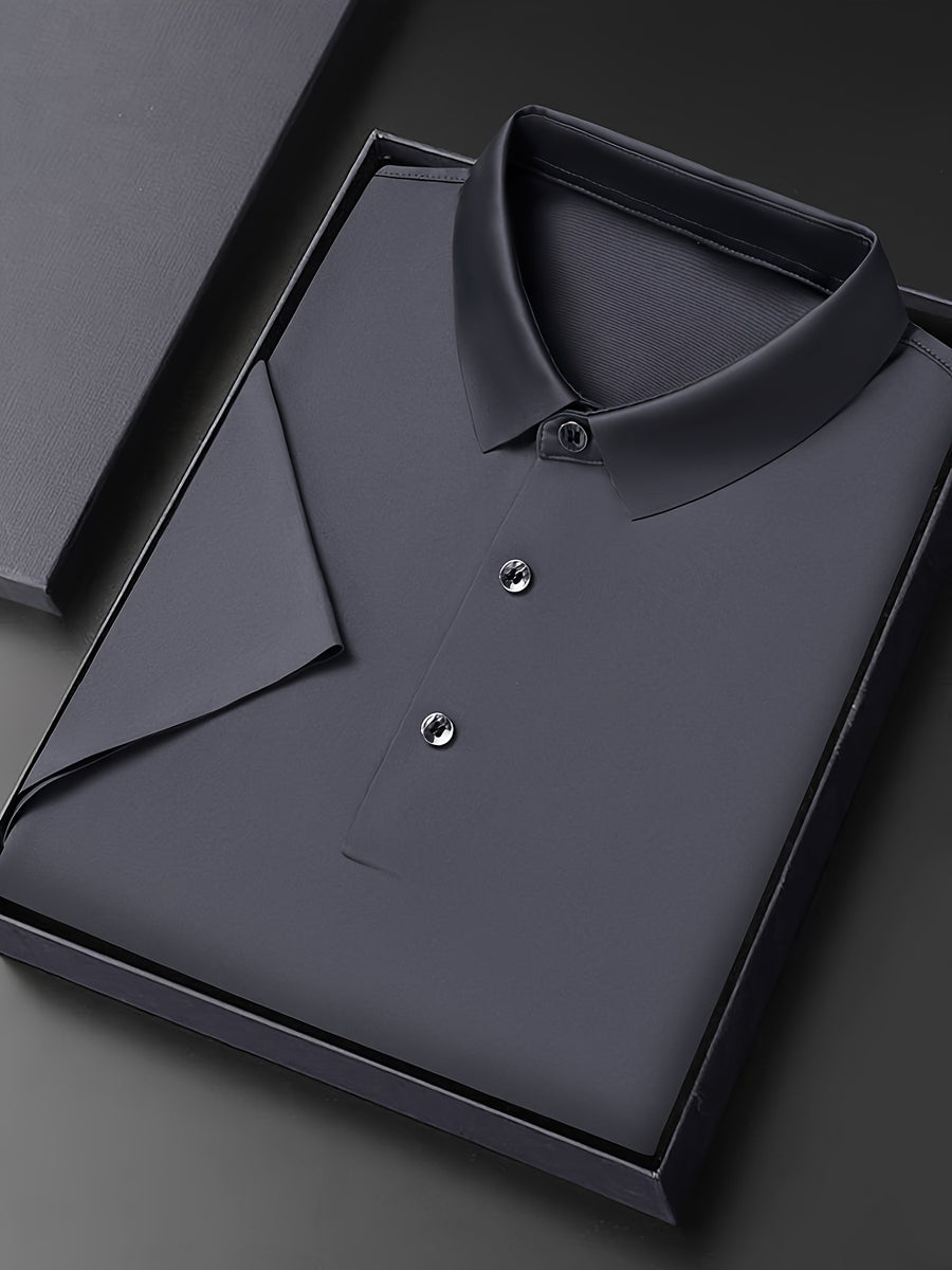 NERO POLO Summer Middle-Aged Men'S Short-Sleeved T-Shirt with Mulberry Solid Color Lapel Polo Shirt Short-Sleeved T-Shirt Men - Grey