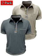 Set of 2 Men'S Short-Sleeve Polo Shirts, Casual Vintage Collared Pocket Tees, Henley Shirts - Dark Gray + Apricot