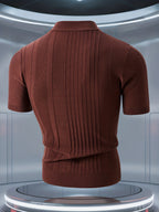 Men'S Short-Sleeved Knitted Shirt, Short-Sleeved Sweater with a Small Stand-Up Collar, T-Shirt Sweater That Can Be Worn in Spring, Autumn And Winter, Half-High Collar Short-Sleeved Knitted Sweater, Thick, Warm, Solid Color Base - Coffee Color