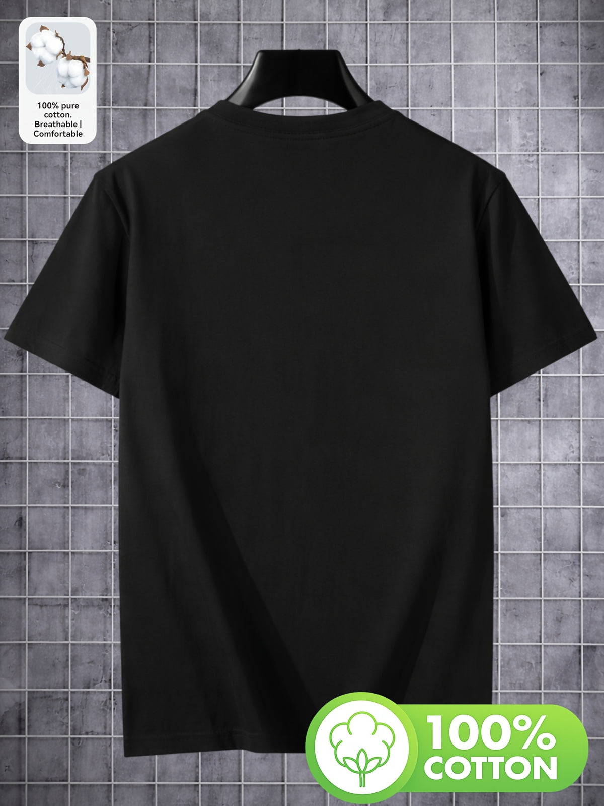 100% Pure  Men's Crew Neck Short Sleeve T-Shirt, Summer Solid Color, Comfortable, Soft, Breathable, Sweat-Absorbent, Casual, Versatile, for Layering or Wearing Outside - Black