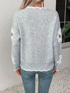 Women'S Floral Sweater, Elegant Directional - Grey