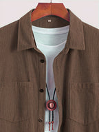 Men's Corduroy Shirt - American Retro Solid Color Long Sleeve Shirt for Men, Casual Wrinkle-Resistant Non-Iron Corduroy Shirt with Two Pockets, Trendy Versatile Corduroy Jacket for Sports, Outdoor, and Daily Wear. - Coffee Color
